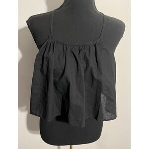 HYFVE Top Womens Large Black Halter Tie Back Ruffle‎ Crop Cotton HF22C997